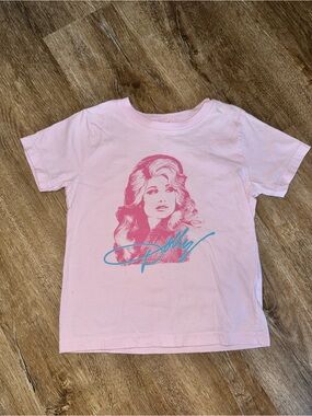 Rabbit Skins Pink Kids Tee with Dolly Portrait and Teal Script